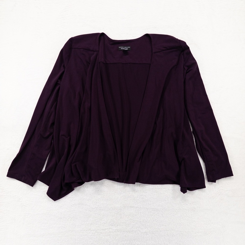 Susan Graver Every Day Liquid Knit Elastic Back Cardigan Sz Large Purple Capsule